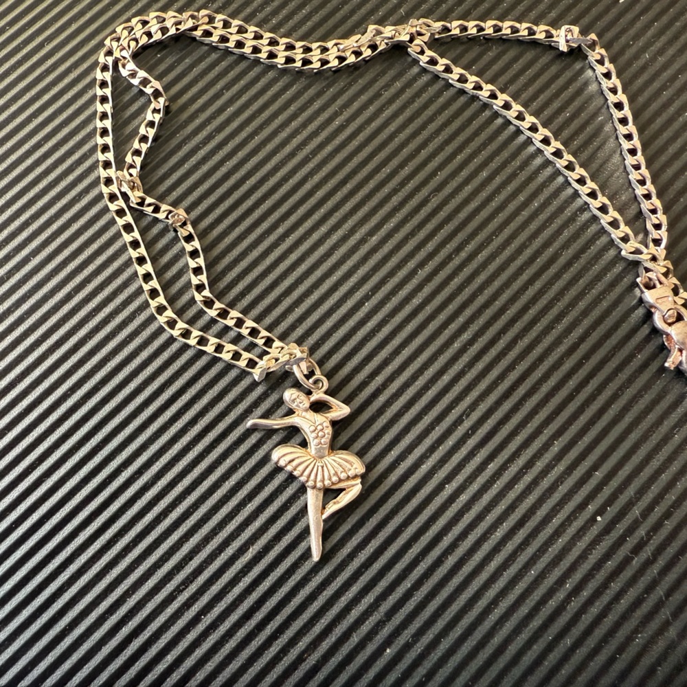 Sterling silver 9.5” chain and ballerina charm